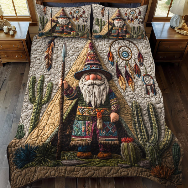 Earth Keeper quilted 3-piece bedding set on a made bed with two matching pillow shams