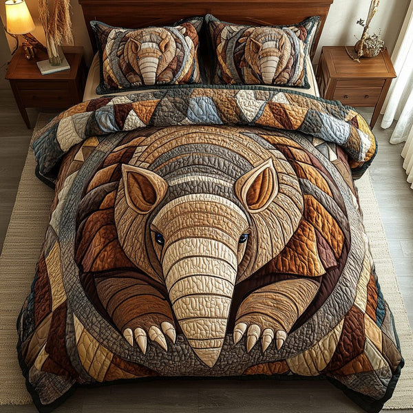 Earthly Armor quilted 3-piece bedding set on a made bed with two matching pillow shams