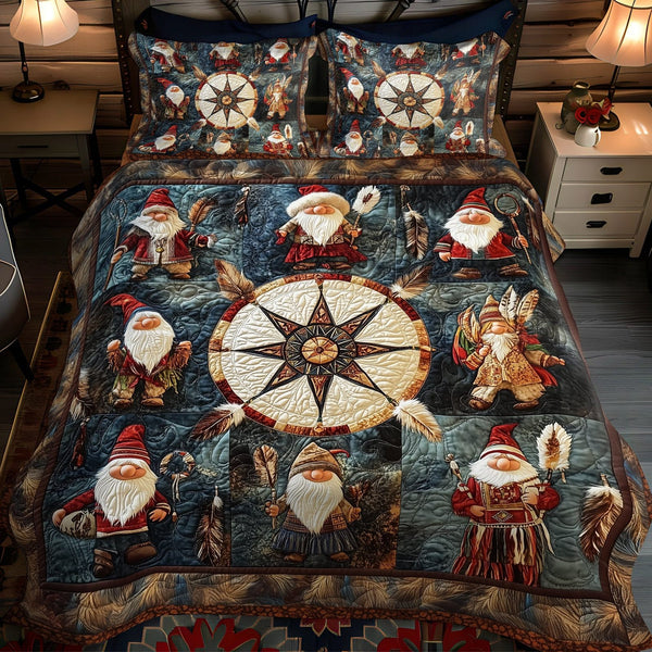 Echo of the Forest quilted 3-piece bedding set on a made bed with two matching pillow shams