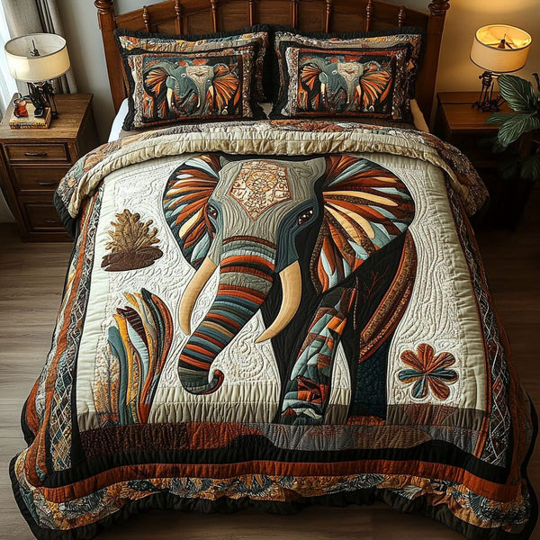 Echo of the Plains quilted 3-piece bedding set on a made bed with two matching pillow shams