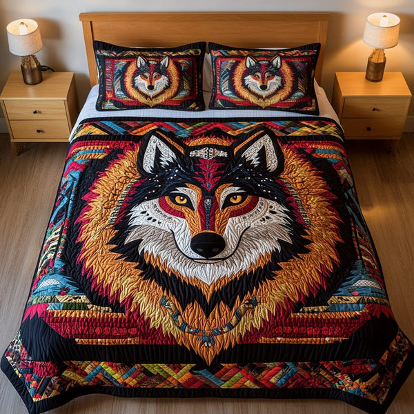Echo of the Wild quilted 3-piece bedding set on a made bed with two matching pillow shams