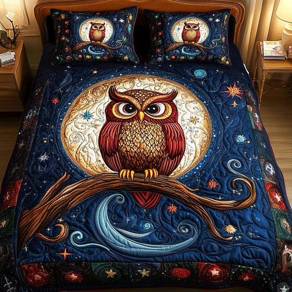 Echo of the Woods quilted 3-piece bedding set on a made bed with two matching pillow shams