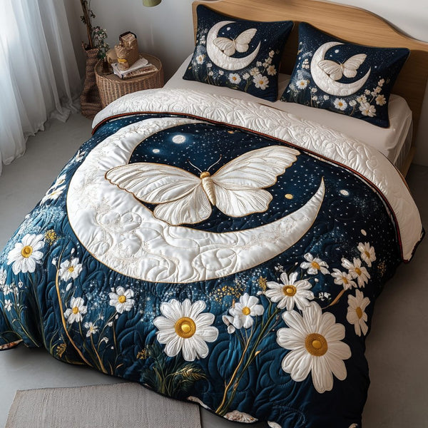 Echo Wing quilted 3-piece bedding set on a made bed with two matching pillow shams