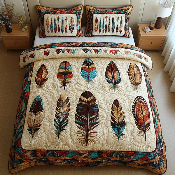 Echoes of Nature quilted 3-piece bedding set on a made bed with two matching pillow shams