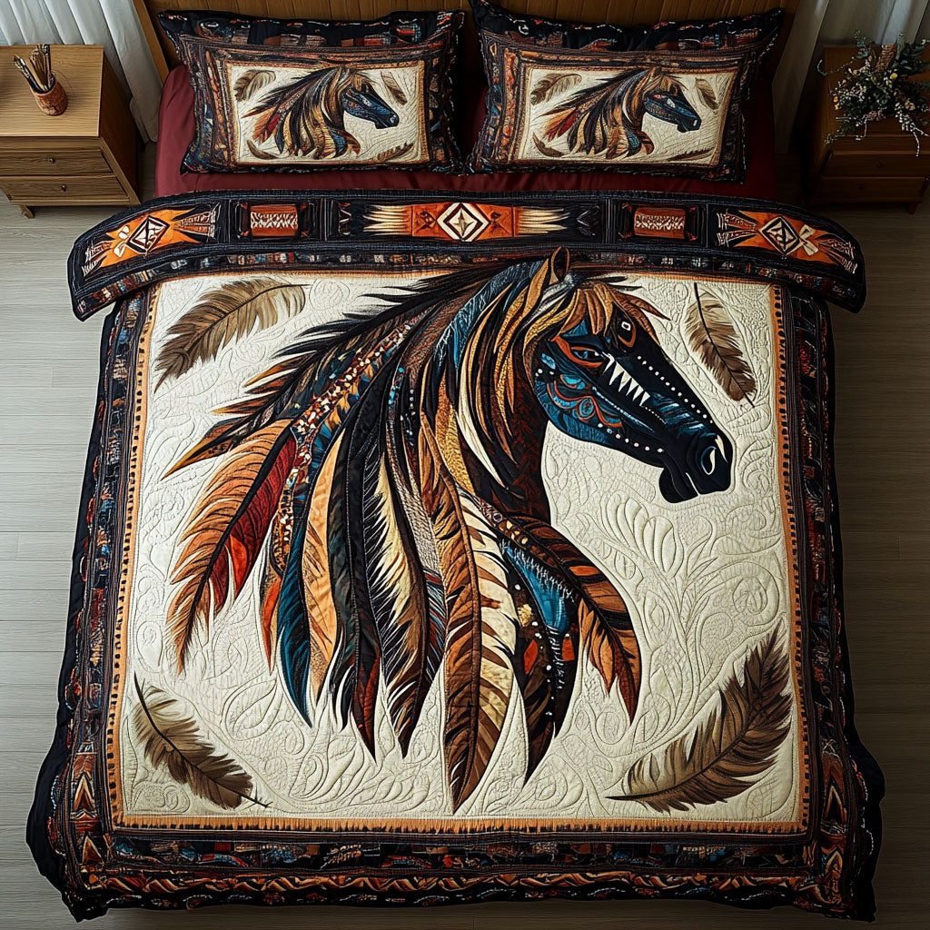 Echoes of Nature quilted 3-piece bedding set on a made bed with two matching pillow shams