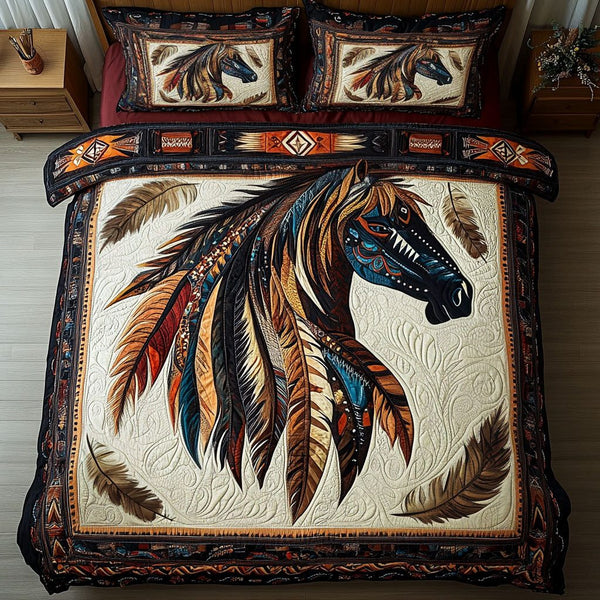 Echoes of Nature quilted 3-piece bedding set on a made bed with two matching pillow shams