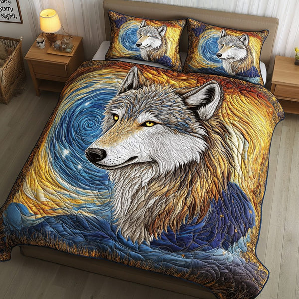 Echoing Moon quilted 3-piece bedding set on a made bed with two matching pillow shams