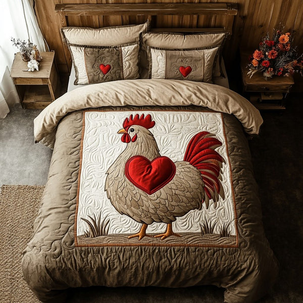 Eggcellent Days quilted 3-piece bedding set on a made bed with two matching pillow shams