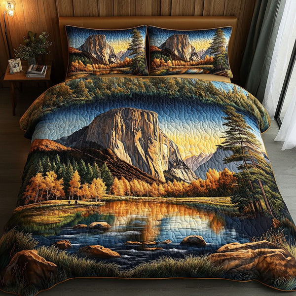 El Capitan Majesty quilted 3-piece bedding set on a made bed with two matching pillow shams
