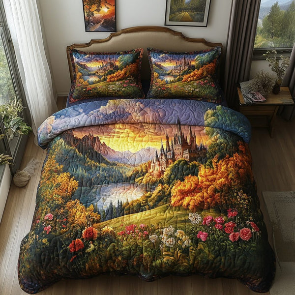 Elden Ridge quilted 3-piece bedding set on a made bed with two matching pillow shams
