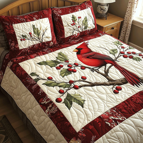 Elegant Cardinal quilted 3-piece bedding set on a made bed with two matching pillow shams