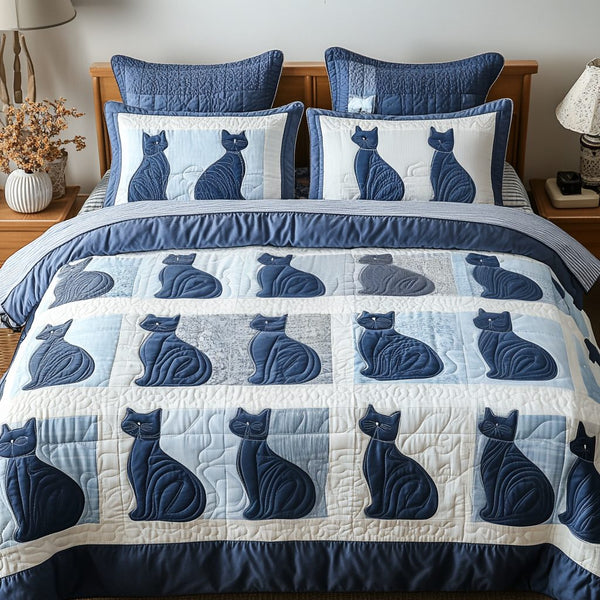Elegant Paws quilted 3-piece bedding set on a made bed with two matching pillow shams
