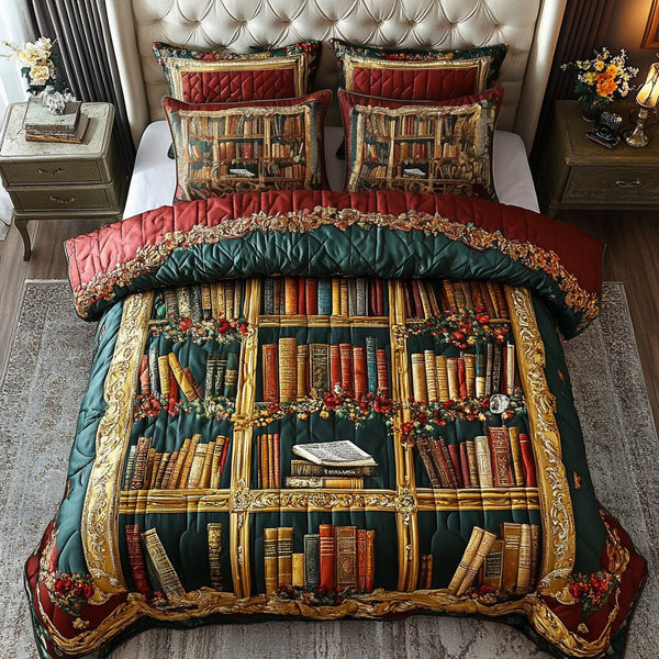 Elegant Reads quilted 3-piece bedding set on a made bed with two matching pillow shams