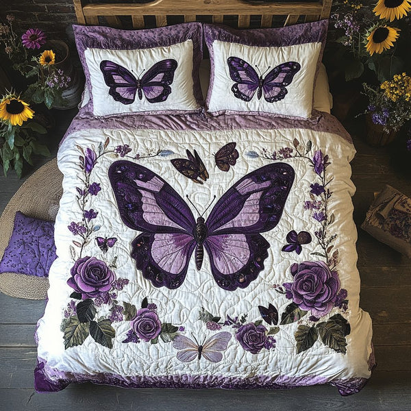 Elegant Rose quilted 3-piece bedding set on a made bed with two matching pillow shams