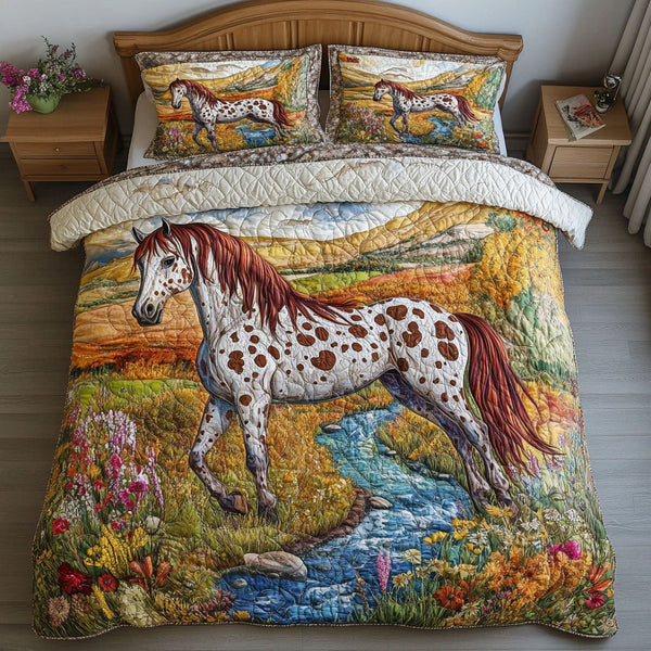 Elegant Serenity quilted 3-piece bedding set on a made bed with two matching pillow shams
