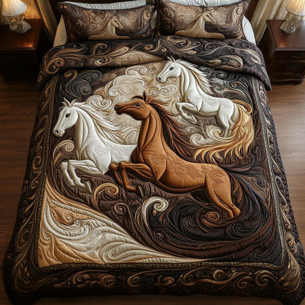 Elegant Stride quilted 3-piece bedding set on a made bed with two matching pillow shams