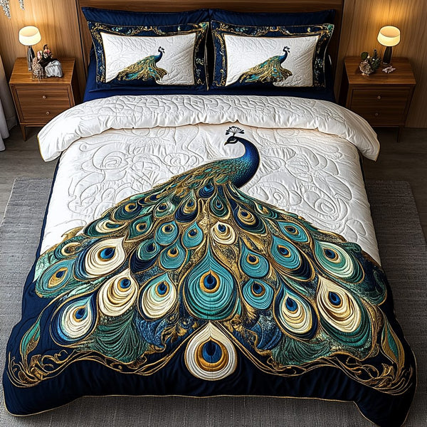 Elegant Strut quilted 3-piece bedding set on a made bed with two matching pillow shams