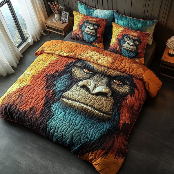 Elusive Legend quilted 3-piece bedding set on a made bed with two matching pillow shams