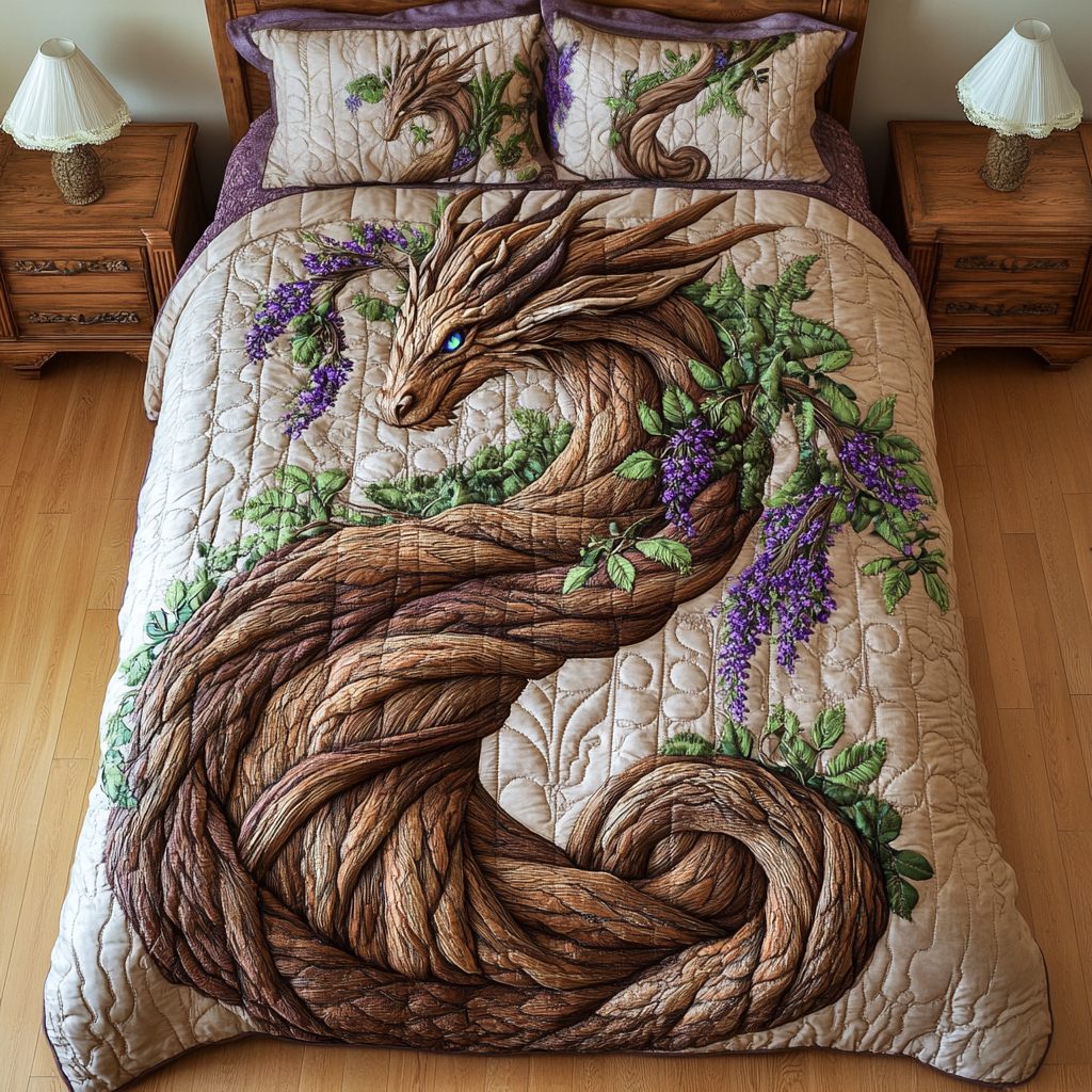 Ember Coil quilted 3-piece bedding set on a made bed with two matching pillow shams