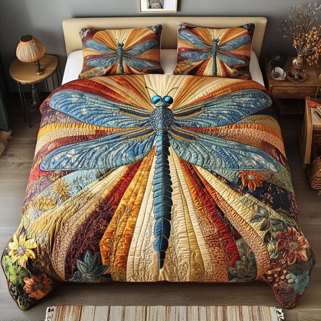 Ember Glide quilted 3-piece bedding set on a made bed with two matching pillow shams