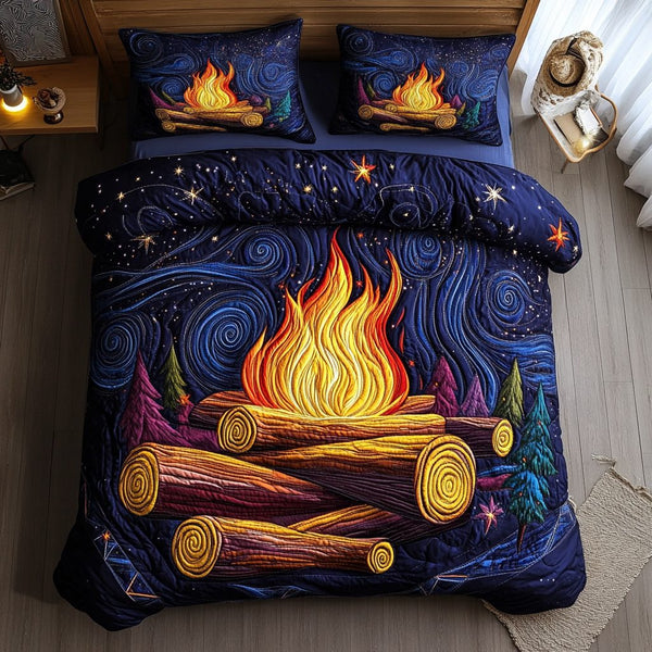Ember Glow quilted 3-piece bedding set on a made bed with two matching pillow shams