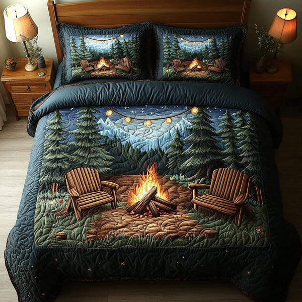 Ember Glow quilted 3-piece bedding set on a made bed with two matching pillow shams