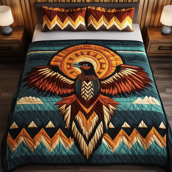 Ember Glow quilted 3-piece bedding set on a made bed with two matching pillow shams