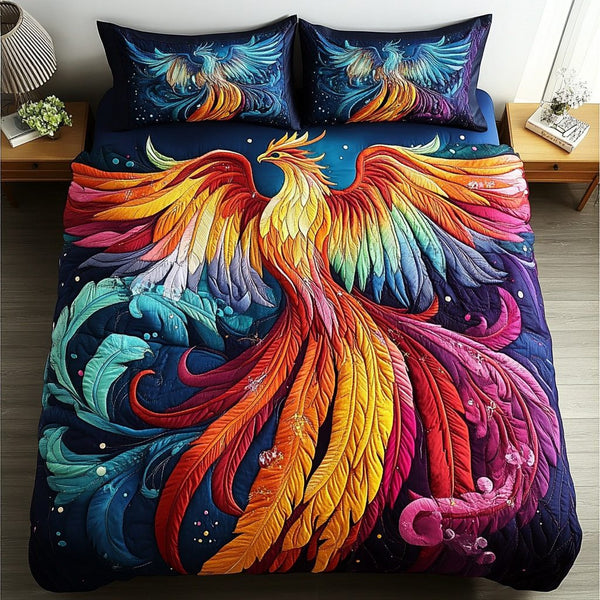 Ember Glow quilted 3-piece bedding set on a made bed with two matching pillow shams
