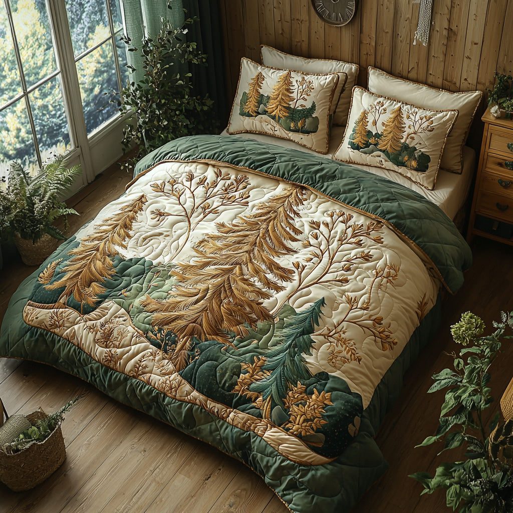 Ember Grove quilted 3-piece bedding set on a made bed with two matching pillow shams