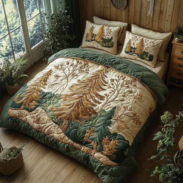 Ember Grove quilted 3-piece bedding set on a made bed with two matching pillow shams