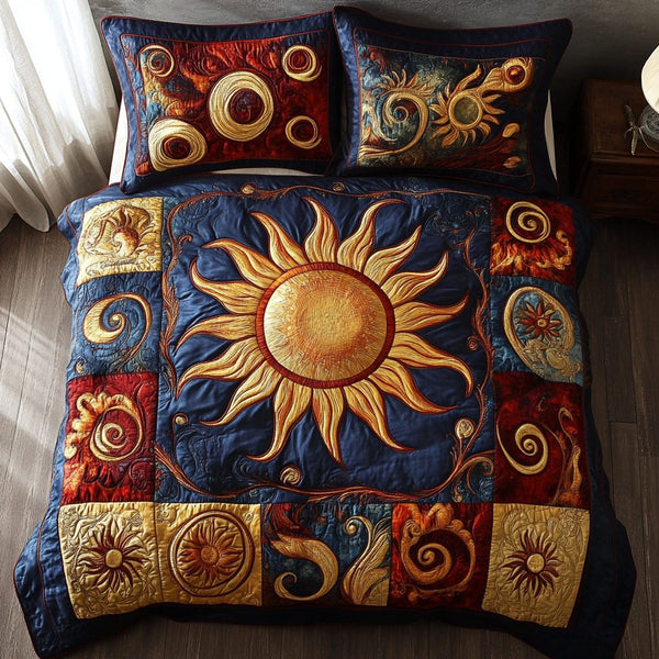 Ember Light quilted 3-piece bedding set on a made bed with two matching pillow shams