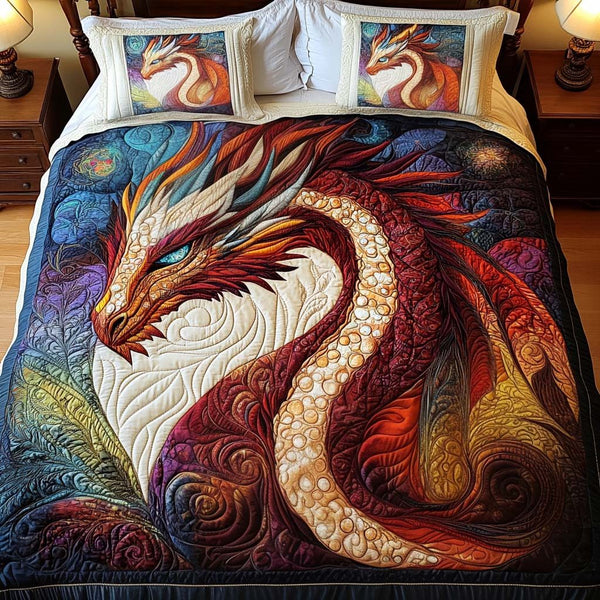 Ember Majesty quilted 3-piece bedding set on a made bed with two matching pillow shams