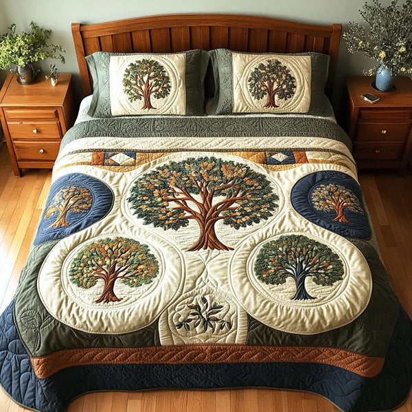 Ember Roots quilted 3-piece bedding set on a made bed with two matching pillow shams