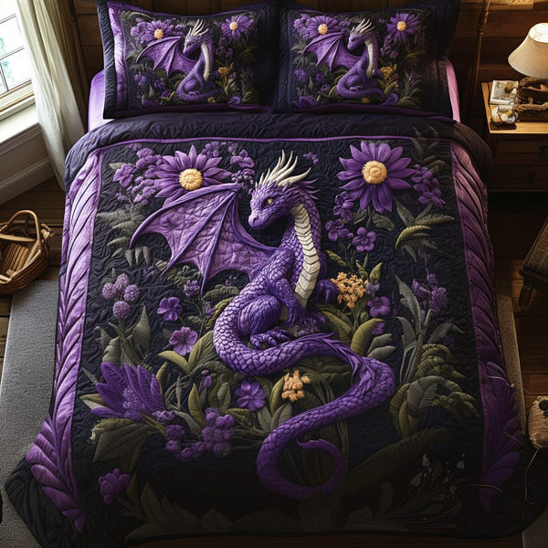 Ember Veil quilted 3-piece bedding set on a made bed with two matching pillow shams
