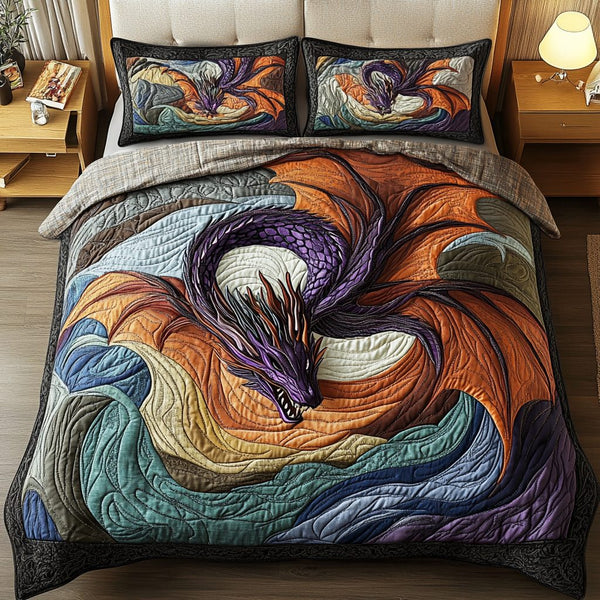 Ember Wings quilted 3-piece bedding set on a made bed with two matching pillow shams