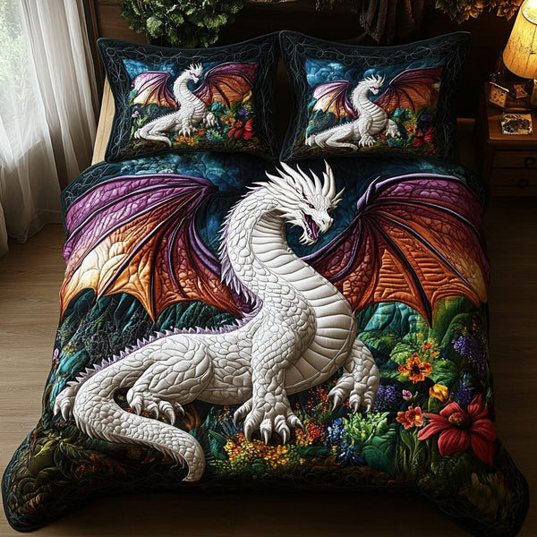 Emberwing quilted 3-piece bedding set on a made bed with two matching pillow shams