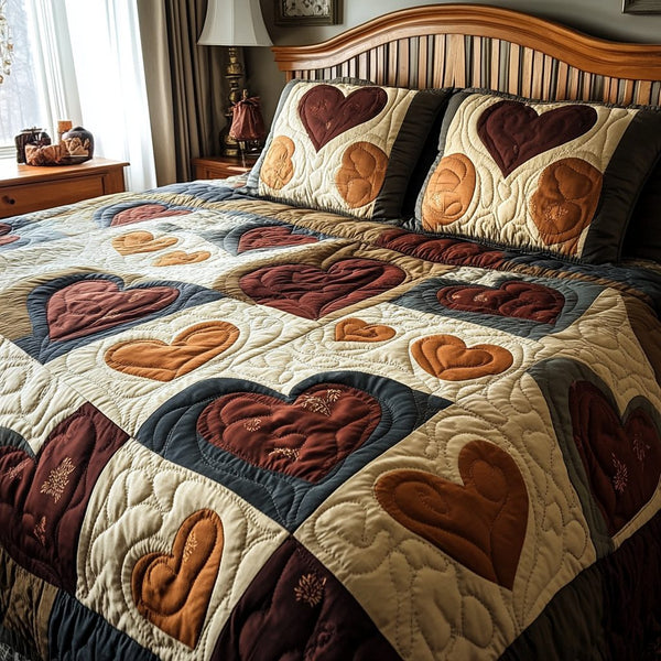 Embrace Elegance quilted 3-piece bedding set on a made bed with two matching pillow shams