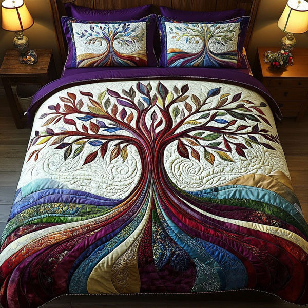 Embrace of Earth quilted 3-piece bedding set on a made bed with two matching pillow shams