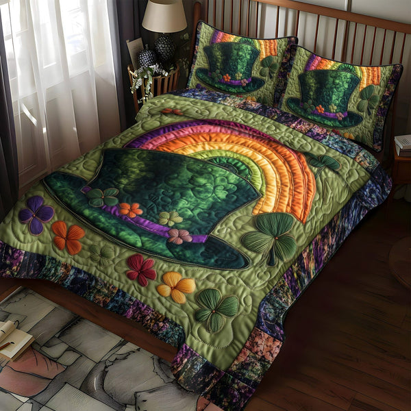 Emerald Clover quilted 3-piece bedding set on a made bed with two matching pillow shams