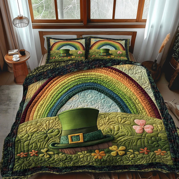 Emerald Dreams quilted 3-piece bedding set on a made bed with two matching pillow shams