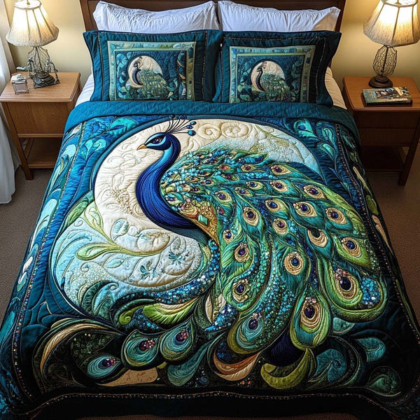 Emerald Elegance Flair quilted 3-piece bedding set on a made bed with two matching pillow shams