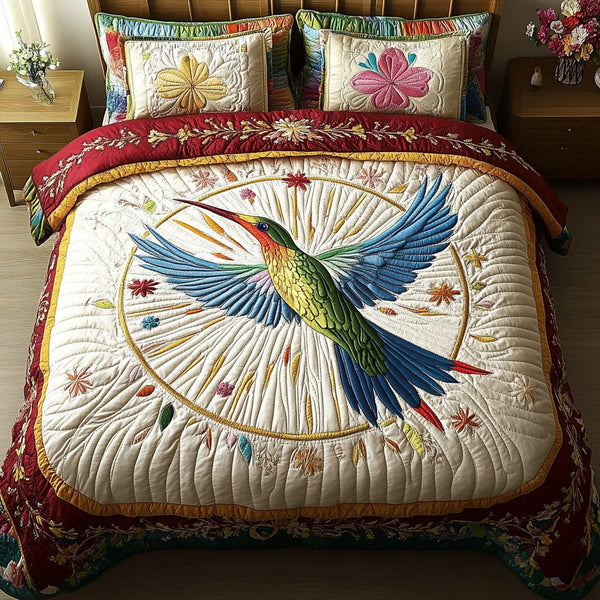 Emerald Grace quilted 3-piece bedding set on a made bed with two matching pillow shams
