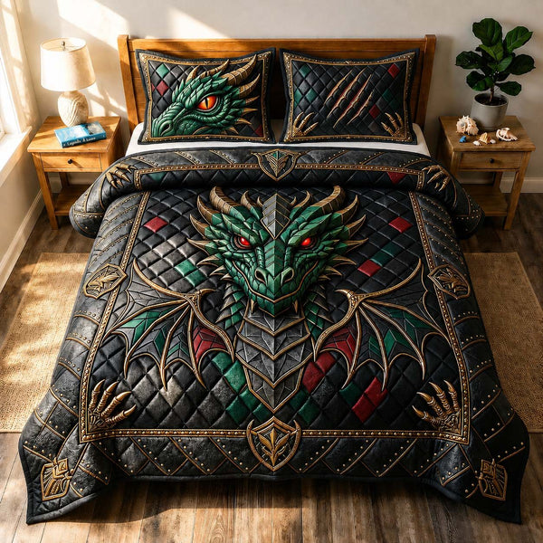 Emerald Sovereign quilted 3-piece bedding set on a made bed with two matching pillow shams