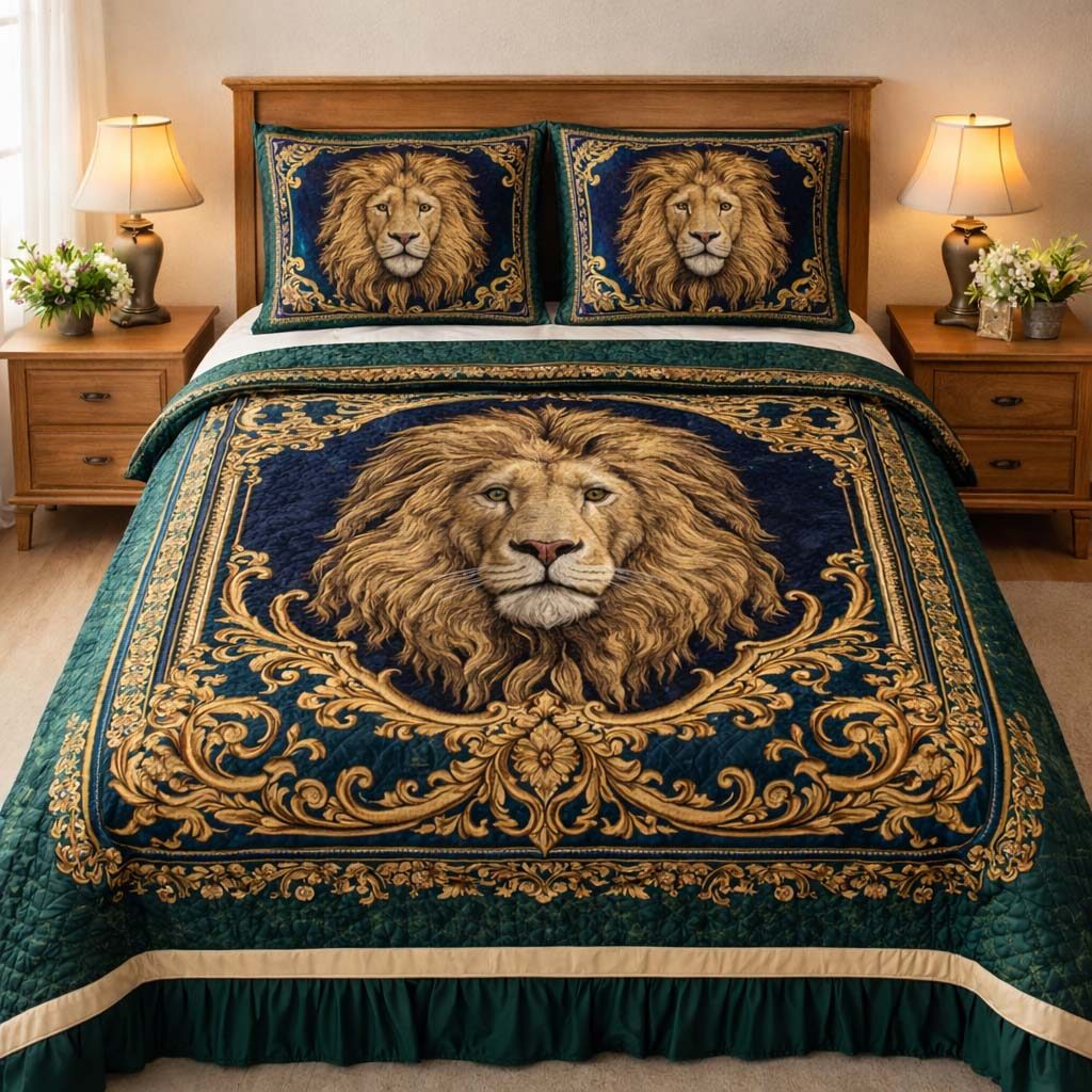 Emerald Sovereign quilted 3-piece bedding set on a made bed with two matching pillow shams