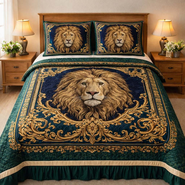 Emerald Sovereign quilted 3-piece bedding set on a made bed with two matching pillow shams