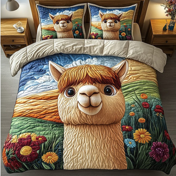 Enchanted Bloom quilted 3-piece bedding set on a made bed with two matching pillow shams