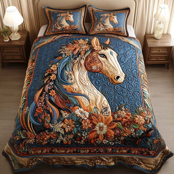 Enchanted Bloom quilted 3-piece bedding set on a made bed with two matching pillow shams