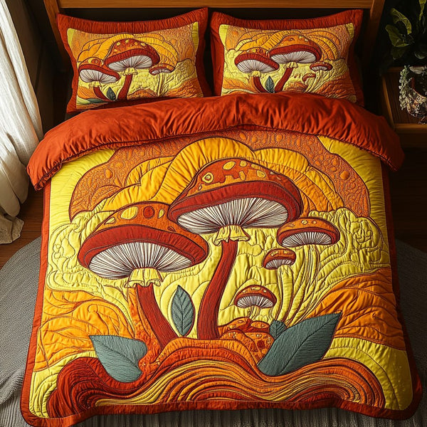 Enchanted Cap quilted 3-piece bedding set on a made bed with two matching pillow shams