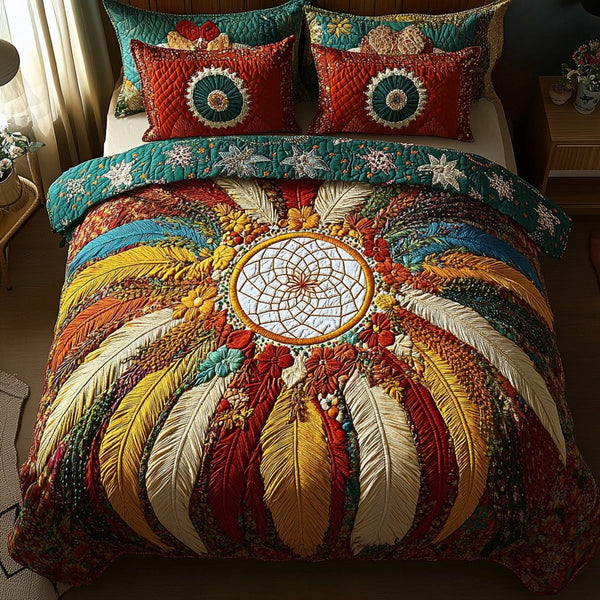 Enchanted Dreams quilted 3-piece bedding set on a made bed with two matching pillow shams