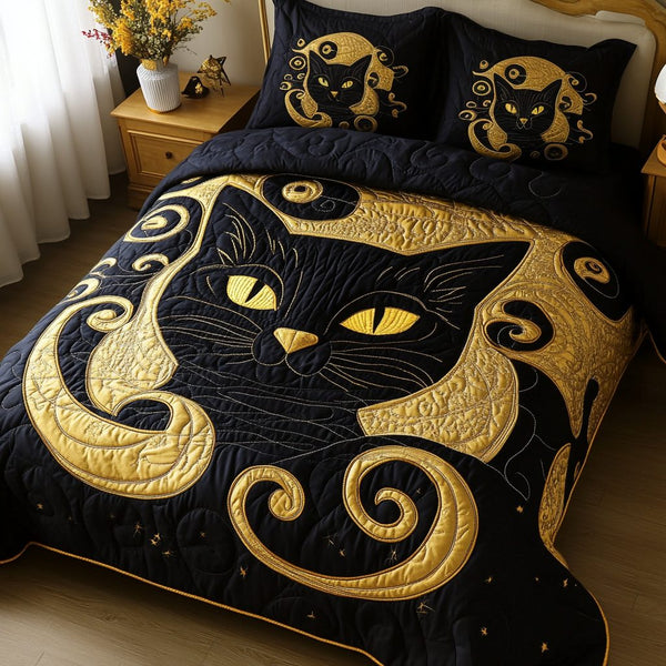 Enchanted Ebony quilted 3-piece bedding set on a made bed with two matching pillow shams